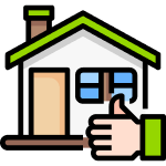 A house with a thumbs-up sign suggesting approval or a positive rating for housing and junk hauling franchise.